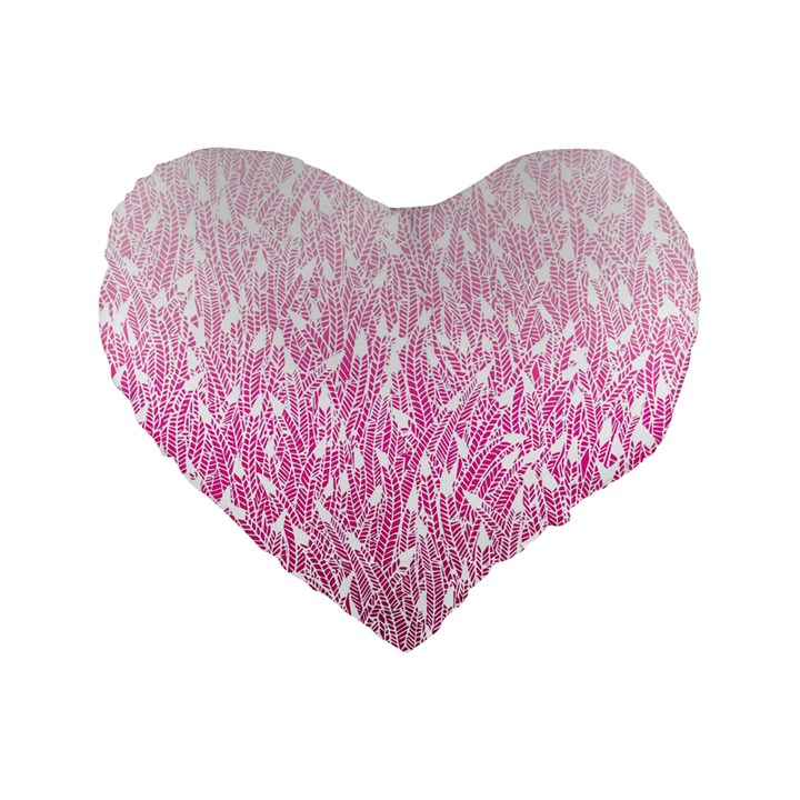 Pink Ombre feather pattern, white, Standard 16  Premium Flano Heart Shape Cushion 