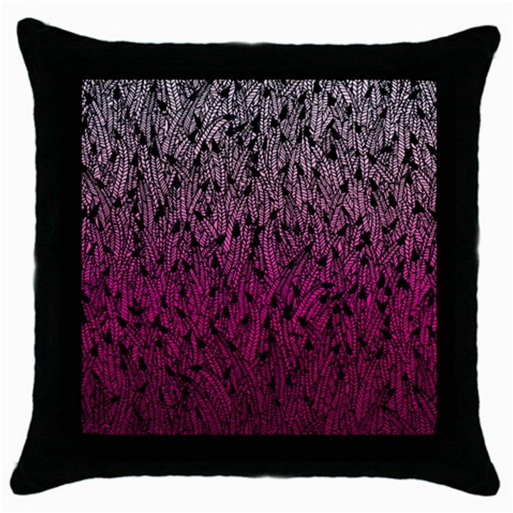 Pink Ombre feather pattern, black, Throw Pillow Case (Black)
