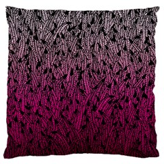 Pink Ombre Feather Pattern, Black, Large Flano Cushion Case (one Side) by Zandiepants