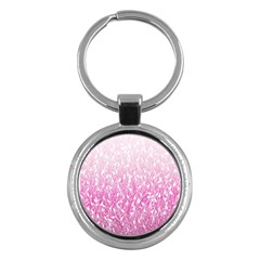 Pink Ombre Feather Pattern, White, Key Chain (round) by Zandiepants