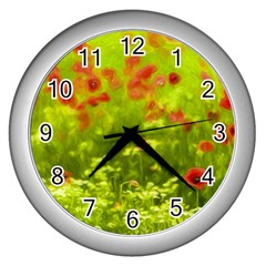 Poppy I Wall Clocks (silver)  by colorfulartwork