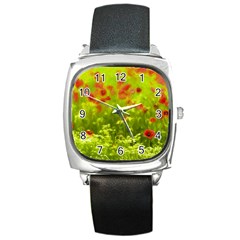 Poppy I Square Metal Watch by colorfulartwork