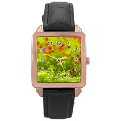 Poppy I Rose Gold Leather Watch  by colorfulartwork