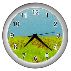 Poppy Iv Wall Clocks (silver)  by colorfulartwork