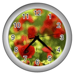 Poppy Vi Wall Clocks (silver)  by colorfulartwork