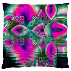 Crystal Flower Garden, Abstract Teal Violet Large Flano Cushion Case (two Sides) by DianeClancy