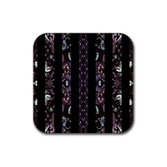 Oriental Floral Stripes Rubber Coaster (square)  by dflcprints