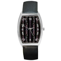 Oriental Floral Stripes Barrel Style Metal Watch