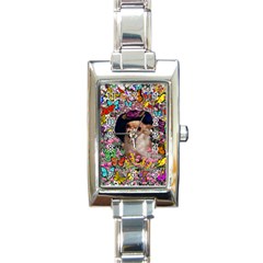 Chi Chi In Butterflies, Chihuahua Dog In Cute Hat Rectangle Italian Charm Watch by DianeClancy