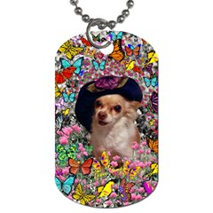 Chi Chi In Butterflies, Chihuahua Dog In Cute Hat Dog Tag (one Side) by DianeClancy