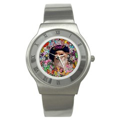 Chi Chi In Butterflies, Chihuahua Dog In Cute Hat Stainless Steel Watch by DianeClancy