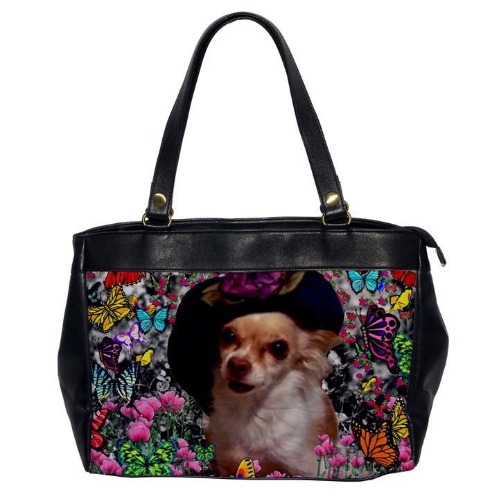 Chi Chi In Butterflies, Chihuahua Dog In Cute Hat Office Handbags