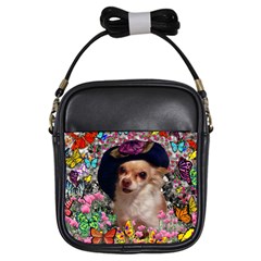Chi Chi In Butterflies, Chihuahua Dog In Cute Hat Girls Sling Bags by DianeClancy