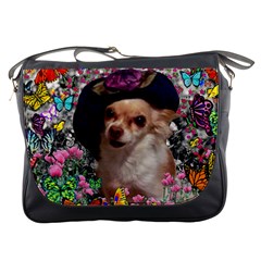 Chi Chi In Butterflies, Chihuahua Dog In Cute Hat Messenger Bags by DianeClancy