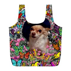Chi Chi In Butterflies, Chihuahua Dog In Cute Hat Full Print Recycle Bags (l)  by DianeClancy