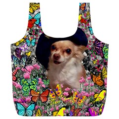 Chi Chi In Butterflies, Chihuahua Dog In Cute Hat Full Print Recycle Bags (l)  by DianeClancy