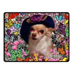 Chi Chi In Butterflies, Chihuahua Dog In Cute Hat Double Sided Fleece Blanket (small)  by DianeClancy
