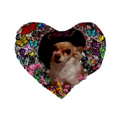 Chi Chi In Butterflies, Chihuahua Dog In Cute Hat Standard 16  Premium Flano Heart Shape Cushions by DianeClancy