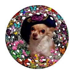 Chi Chi In Butterflies, Chihuahua Dog In Cute Hat Round Filigree Ornament (2side) by DianeClancy