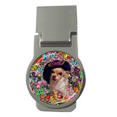 Chi Chi In Butterflies, Chihuahua Dog In Cute Hat Money Clips (round)  by DianeClancy