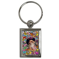 Chi Chi In Butterflies, Chihuahua Dog In Cute Hat Key Chains (rectangle)  by DianeClancy