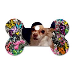Chi Chi In Butterflies, Chihuahua Dog In Cute Hat Dog Tag Bone (two Sides) by DianeClancy
