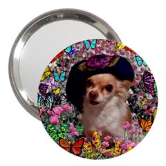 Chi Chi In Butterflies, Chihuahua Dog In Cute Hat 3  Handbag Mirrors by DianeClancy