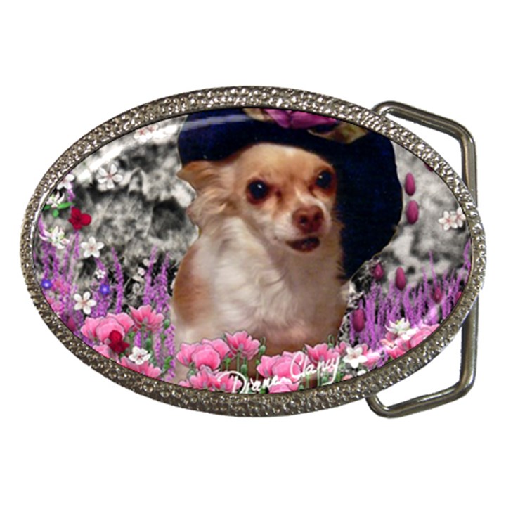 Chi Chi In Flowers, Chihuahua Puppy In Cute Hat Belt Buckles