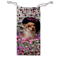 Chi Chi In Flowers, Chihuahua Puppy In Cute Hat Jewelry Bags by DianeClancy