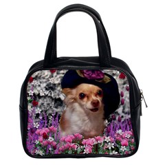 Chi Chi In Flowers, Chihuahua Puppy In Cute Hat Classic Handbags (2 Sides) by DianeClancy