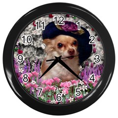 Chi Chi In Flowers, Chihuahua Puppy In Cute Hat Wall Clocks (black) by DianeClancy