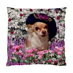 Chi Chi In Flowers, Chihuahua Puppy In Cute Hat Standard Cushion Case (one Side) by DianeClancy