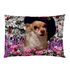 Chi Chi In Flowers, Chihuahua Puppy In Cute Hat Pillow Case by DianeClancy