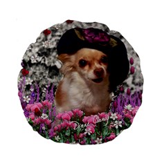 Chi Chi In Flowers, Chihuahua Puppy In Cute Hat Standard 15  Premium Round Cushions by DianeClancy