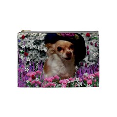 Chi Chi In Flowers, Chihuahua Puppy In Cute Hat Cosmetic Bag (medium)  by DianeClancy