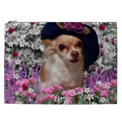 Chi Chi In Flowers, Chihuahua Puppy In Cute Hat Cosmetic Bag (xxl)  by DianeClancy