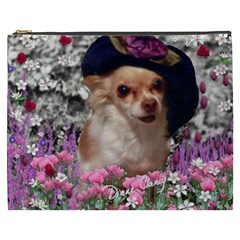 Chi Chi In Flowers, Chihuahua Puppy In Cute Hat Cosmetic Bag (xxxl)  by DianeClancy