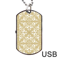 Golden Floral Boho Chic Dog Tag Usb Flash (one Side) by dflcprints