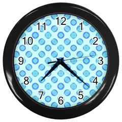 Pastel Turquoise Blue Retro Circles Wall Clocks (black) by BrightVibesDesign