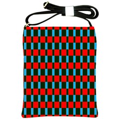 Black Red Rectangles Pattern                                                          			shoulder Sling Bag by LalyLauraFLM