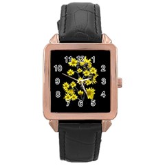 Sunflowers Over Black Rose Gold Leather Watch  by dflcprints