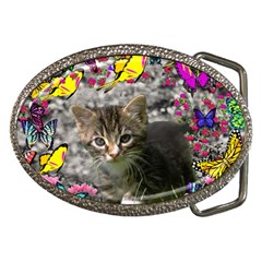 Emma In Butterflies I, Gray Tabby Kitten Belt Buckles by DianeClancy