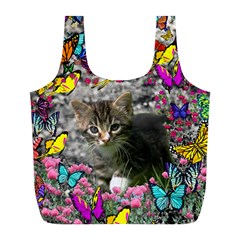 Emma In Butterflies I, Gray Tabby Kitten Full Print Recycle Bags (l)  by DianeClancy