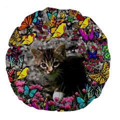 Emma In Butterflies I, Gray Tabby Kitten Large 18  Premium Flano Round Cushions by DianeClancy