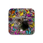 Emma In Butterflies I, Gray Tabby Kitten Rubber Square Coaster (4 pack)  Front