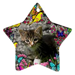 Emma In Butterflies I, Gray Tabby Kitten Star Ornament (two Sides)  by DianeClancy