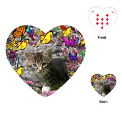 Emma In Butterflies I, Gray Tabby Kitten Playing Cards (heart)  by DianeClancy