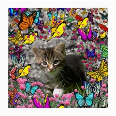 Emma In Butterflies I, Gray Tabby Kitten Medium Glasses Cloth (2-side) by DianeClancy
