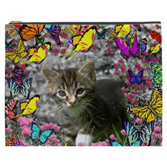 Emma In Butterflies I, Gray Tabby Kitten Cosmetic Bag (xxxl)  by DianeClancy