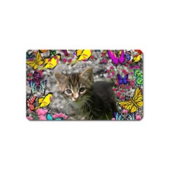 Emma In Butterflies I, Gray Tabby Kitten Magnet (name Card) by DianeClancy